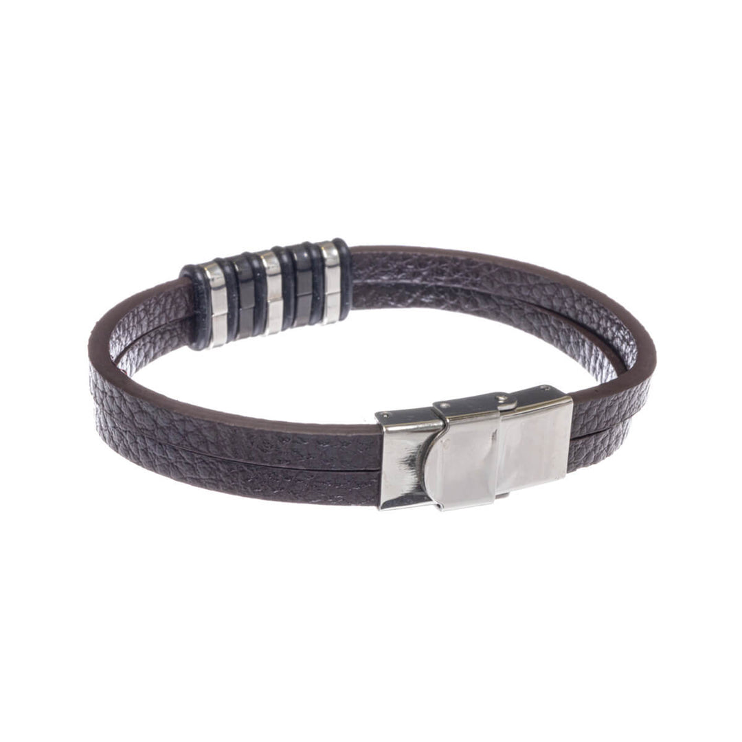 Tvåradigt armband i konstläder (stål 316L)