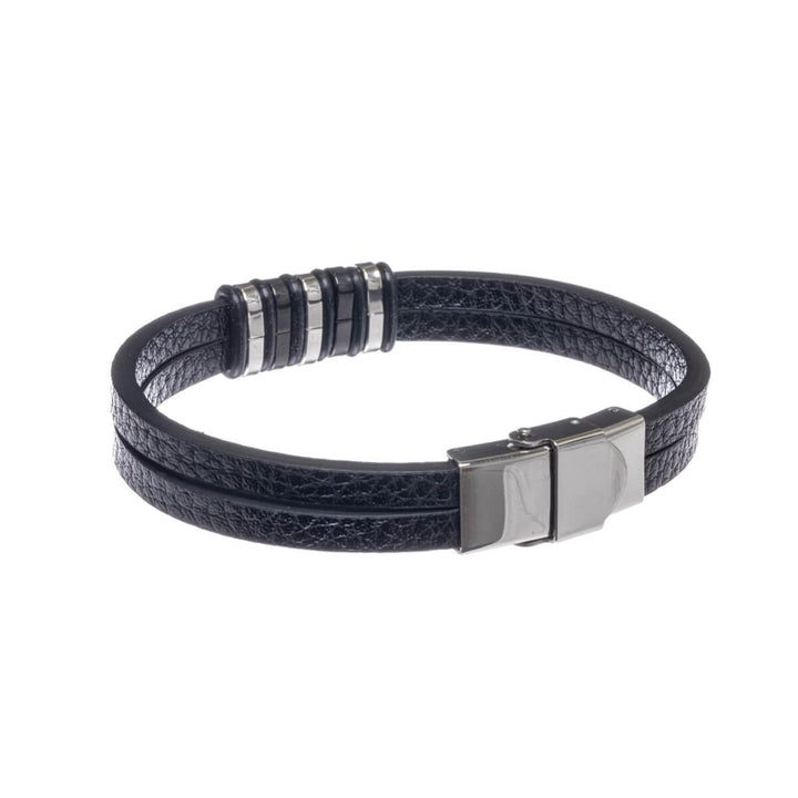 Tvåradigt armband i konstläder (stål 316L)