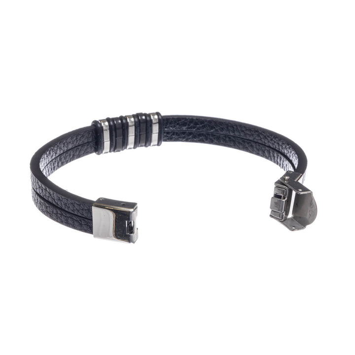 Tvåradigt armband i konstläder (stål 316L)