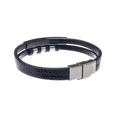 Two row leatherette bracelet with plate (Steel 316L)