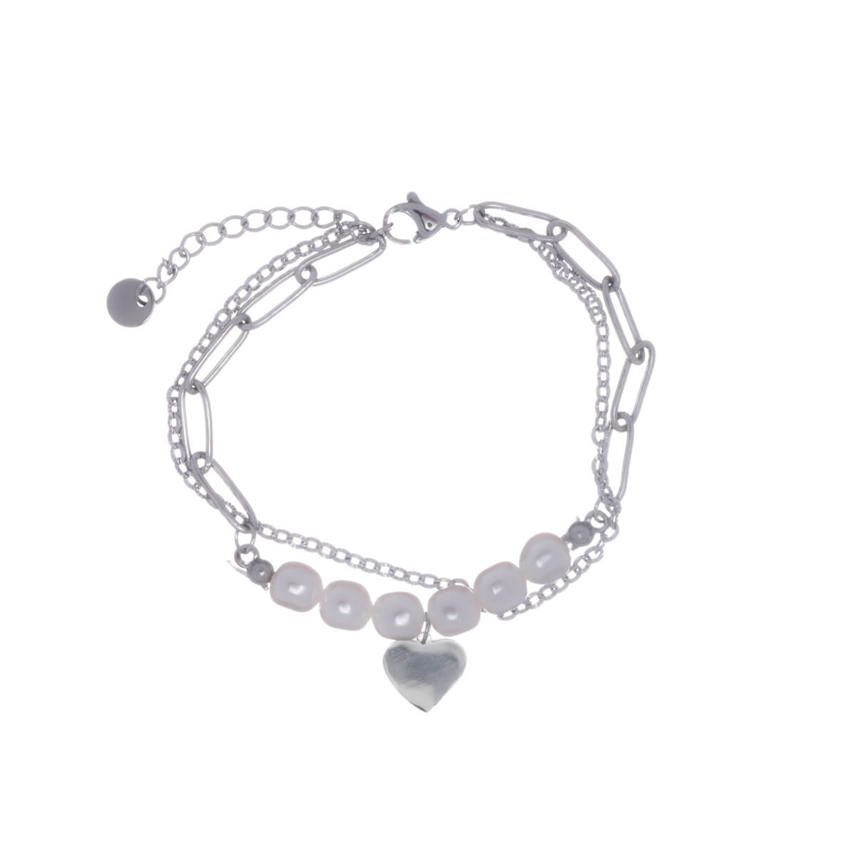 Steel bead bracelet with heart pendants (Steel 316L)