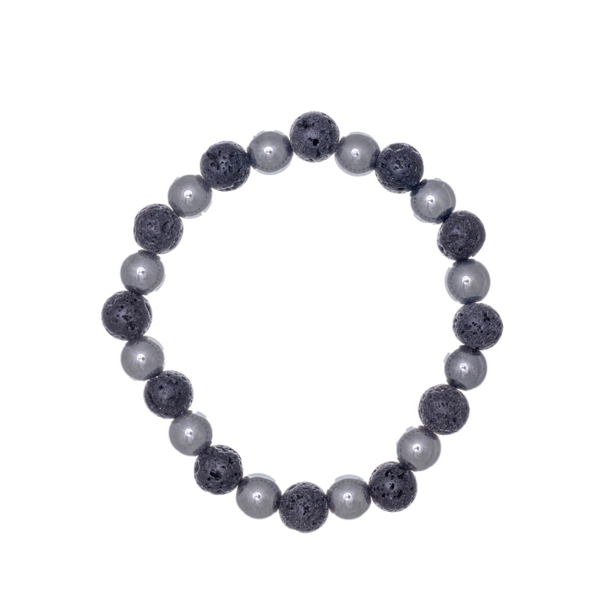 Elastic lava stone bracelet with hematite beads