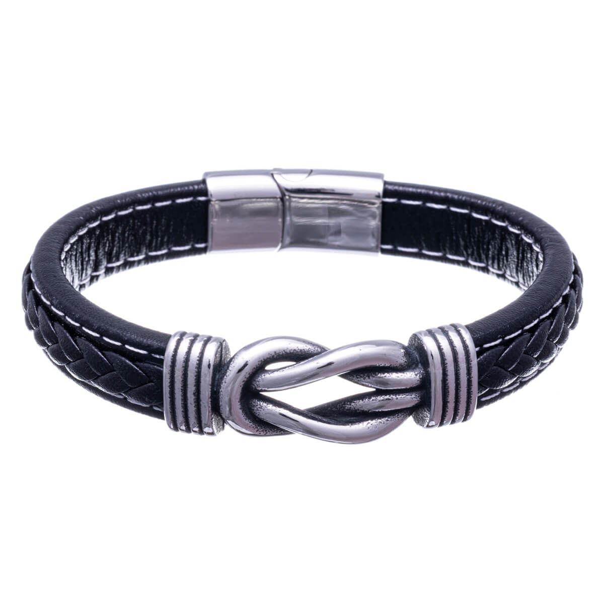 Artificial leather bracelet with knot decoration 22,5cm (Steel 316L)