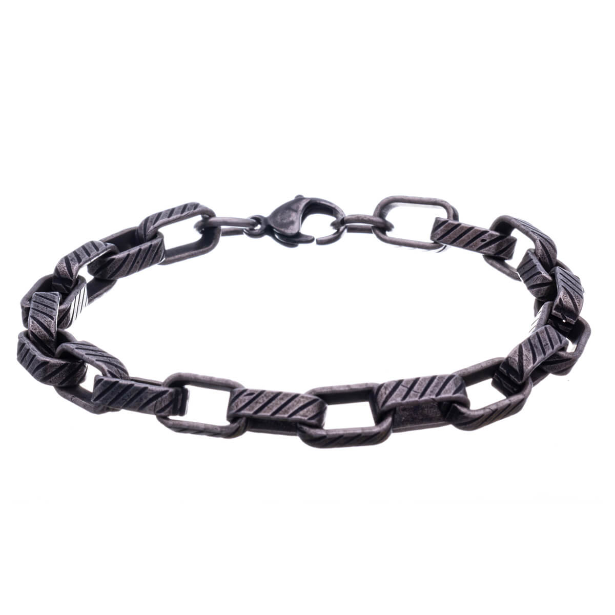 Textured dark steel chain bracelet 22cm (Steel 316L)