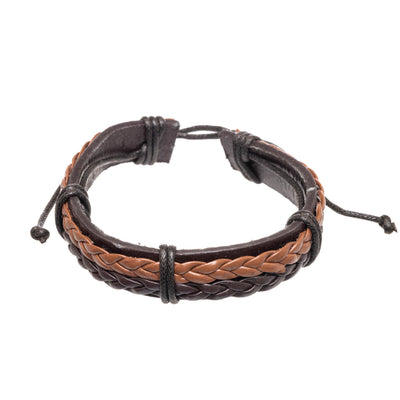 Adjustable artificial leather bracelet with braids 1pc