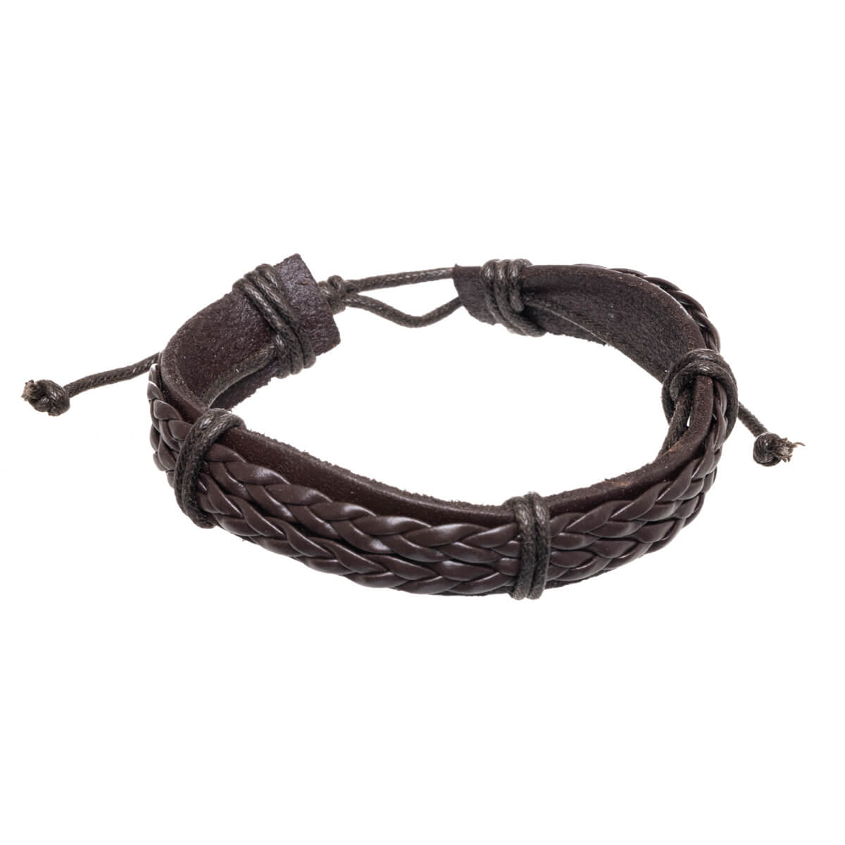 Adjustable artificial leather bracelet with braids 1pc