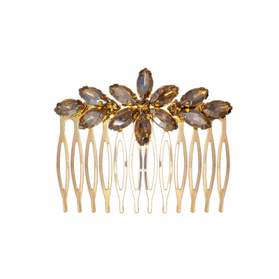 Rhinestone blomma sidokam hårband guld (6,4cm x 5cm)