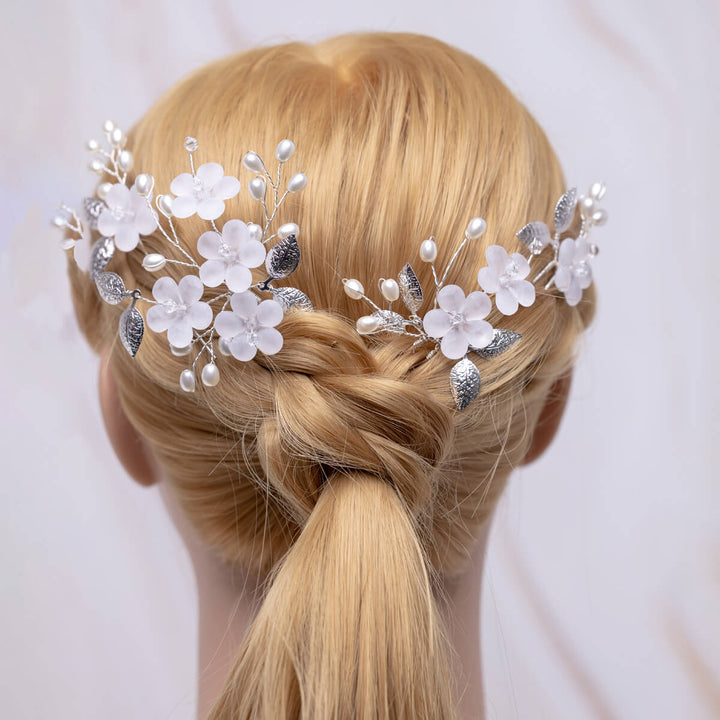 Graceful hairband with flowers and leaves pearl spiritless 1pc