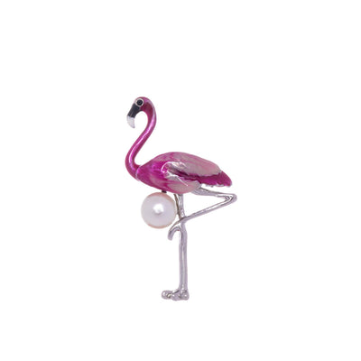 Flamingo brooch with pearl