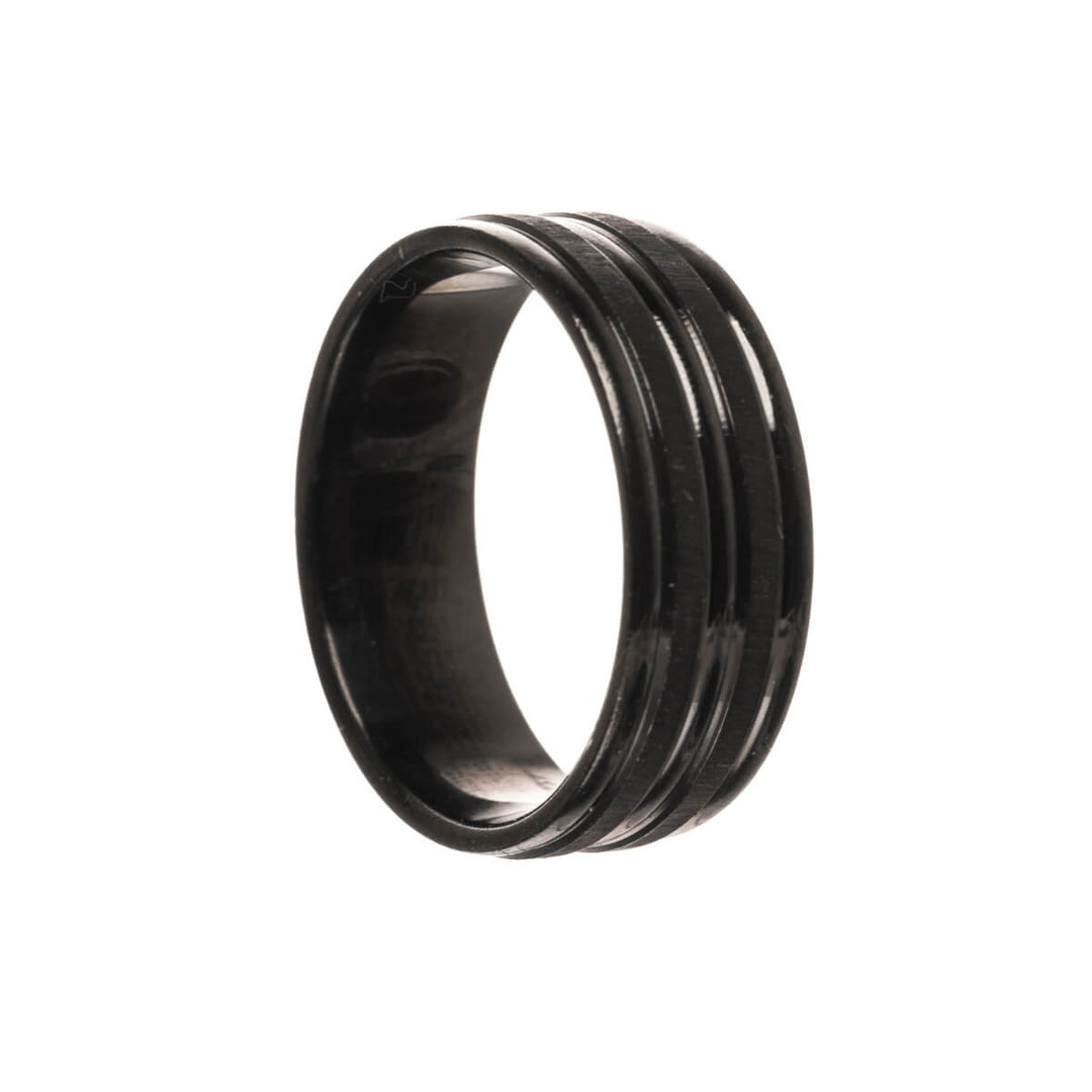 Black striped steel ring 8mm