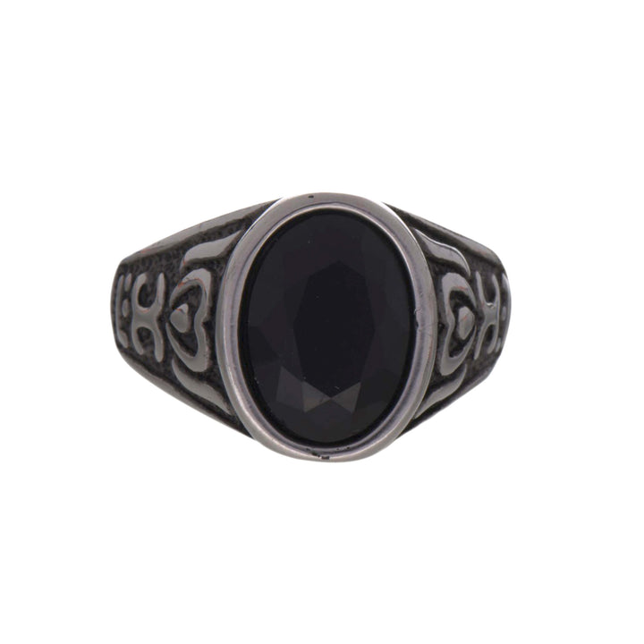 Black Stone Stem Ring (Steel 316L)