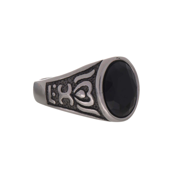 Black Stone Stem Ring (Steel 316L)