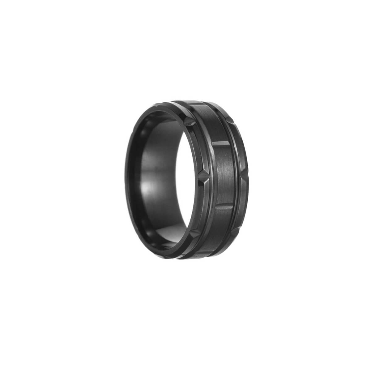 Textured steel ring 8mm black (steel 316L)
