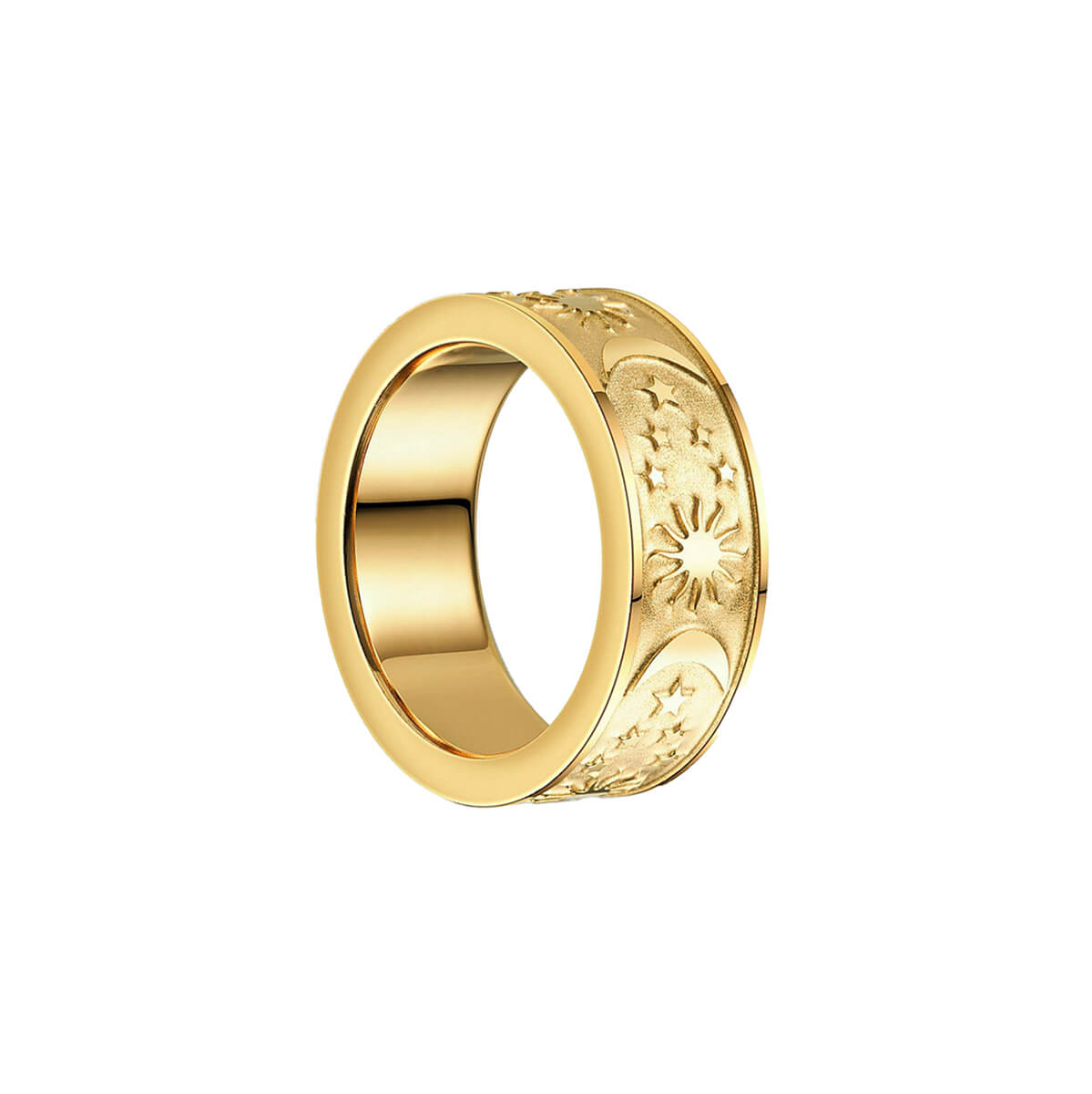 Star moon sun gold plated steel ring 8mm