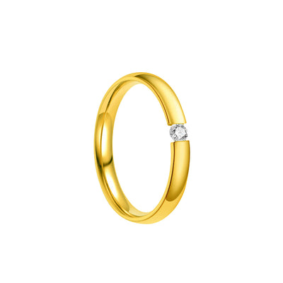 Smal guldpläterad ring med zirkonia sten 3mm (18K stål 316L)