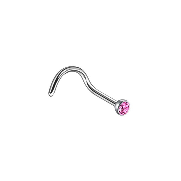 Spiral nose ring with coloured stone 0.8mm (Steel 316L)