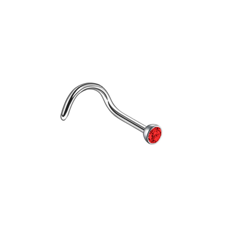 Spiral nose ring with coloured stone 0.8mm (Steel 316L)