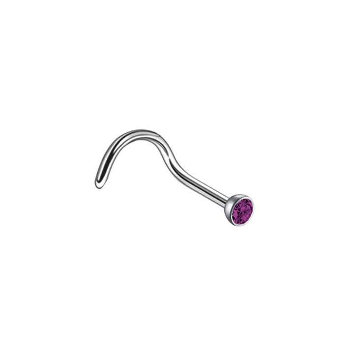 Spiral nose ring with coloured stone 0.8mm (Steel 316L)