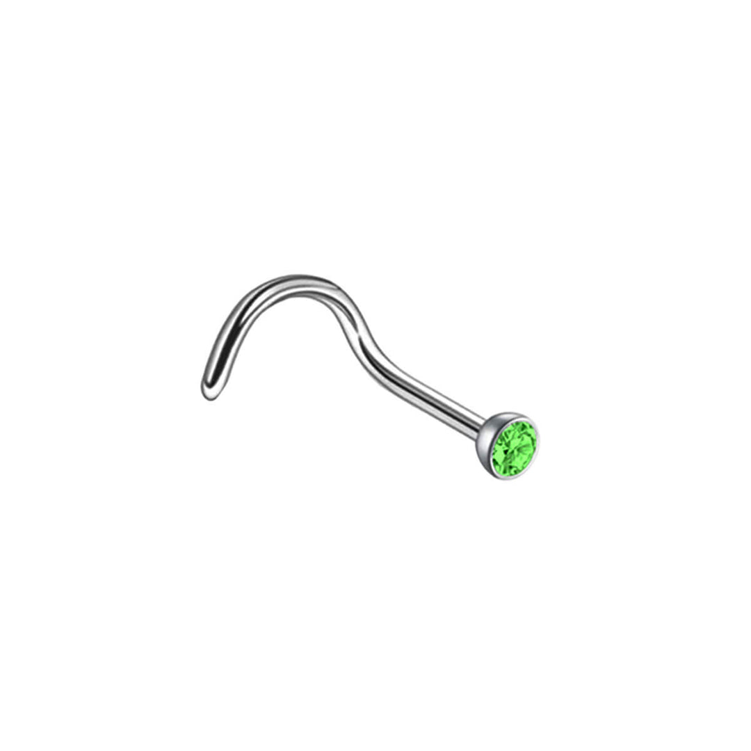 Spiral nose ring with coloured stone 0.8mm (Steel 316L)