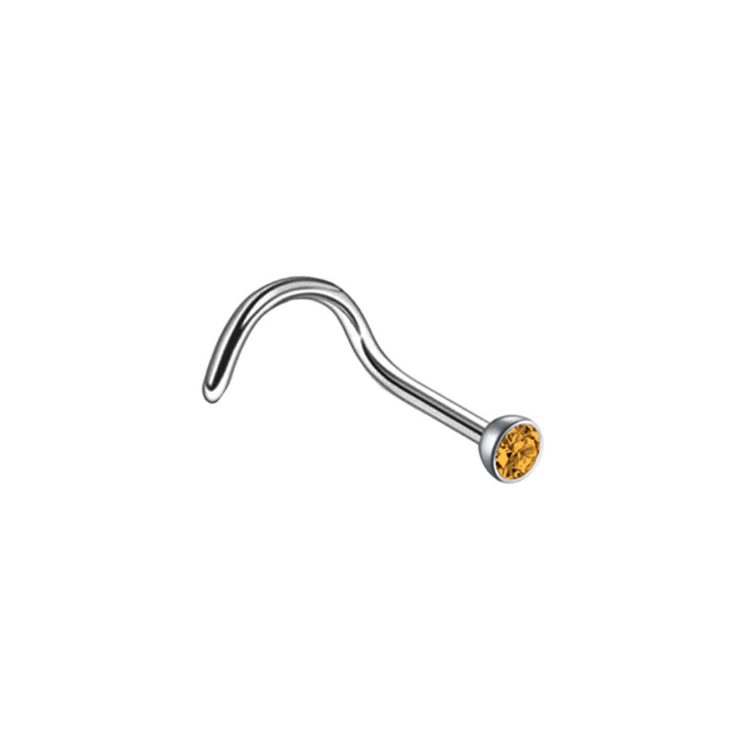 Spiral nose ring with coloured stone 0.8mm (Steel 316L)