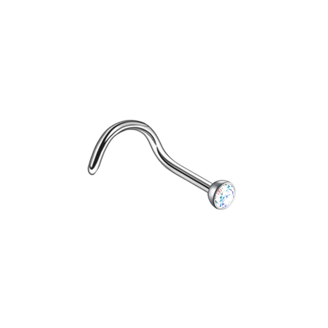 Spiral nose ring with coloured stone 0.8mm (Steel 316L)