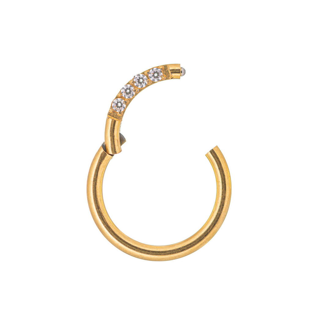 Gold plated hinged segment ring clicker pebbled 1.2mm (steel 316L)