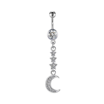 Moon and stars zirconia button earring (Steel 316L)