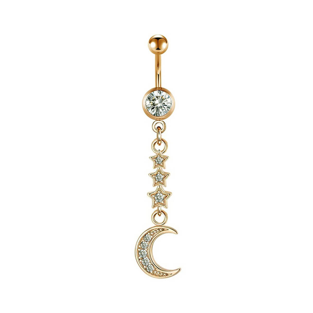 Moon and stars zirconia button earring (Steel 316L)