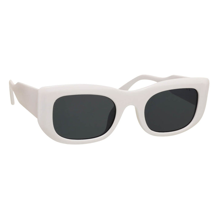 Angled sunglasses with thick frames