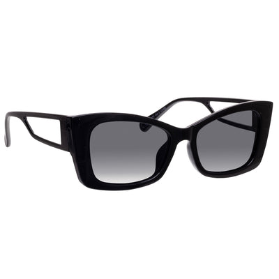 Angled sunglasses with buckled lens