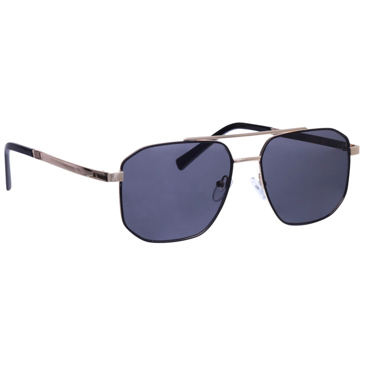 Angled aviator sunglasses with metal frames