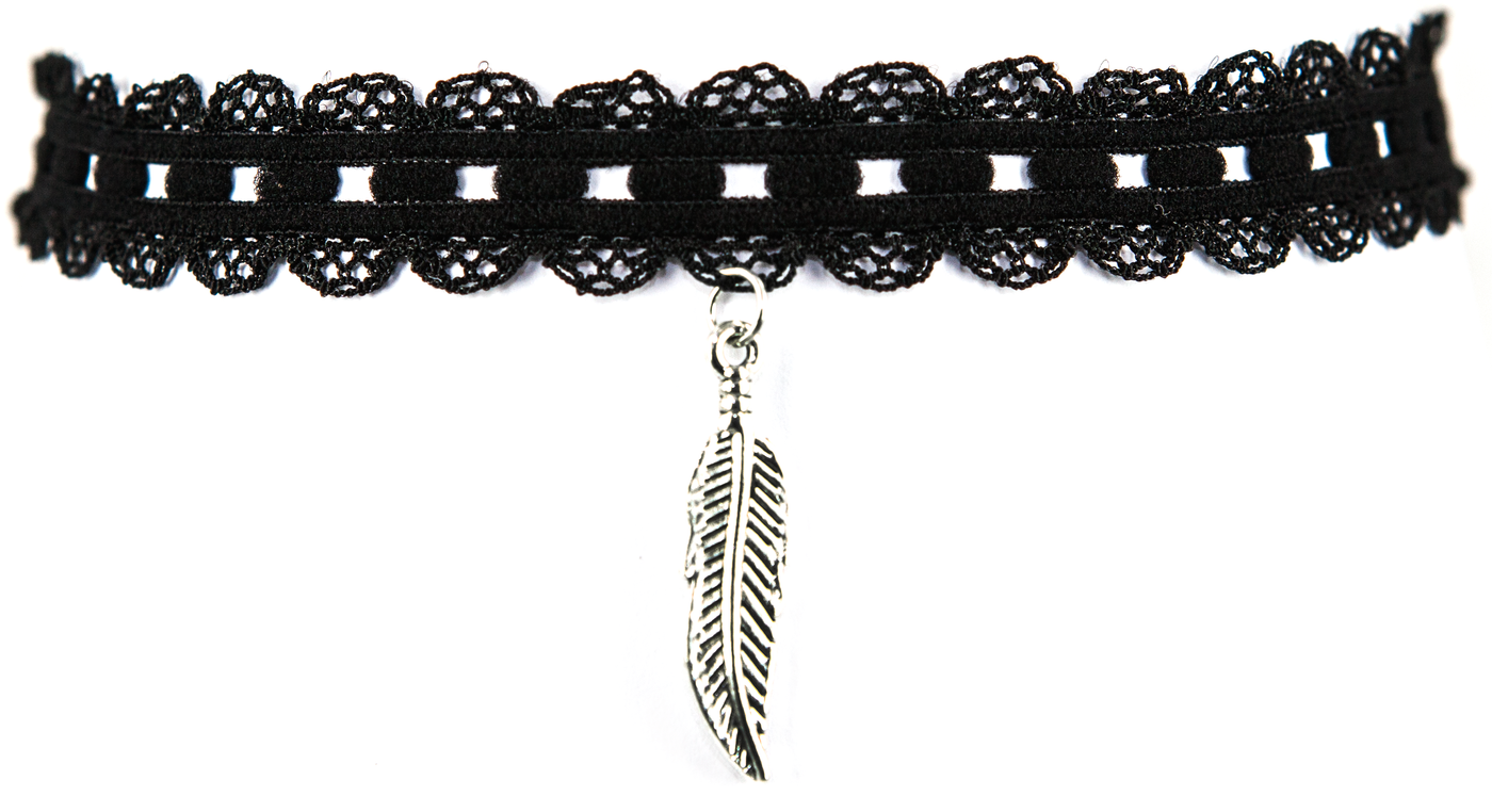 Lace choker feather with pendant